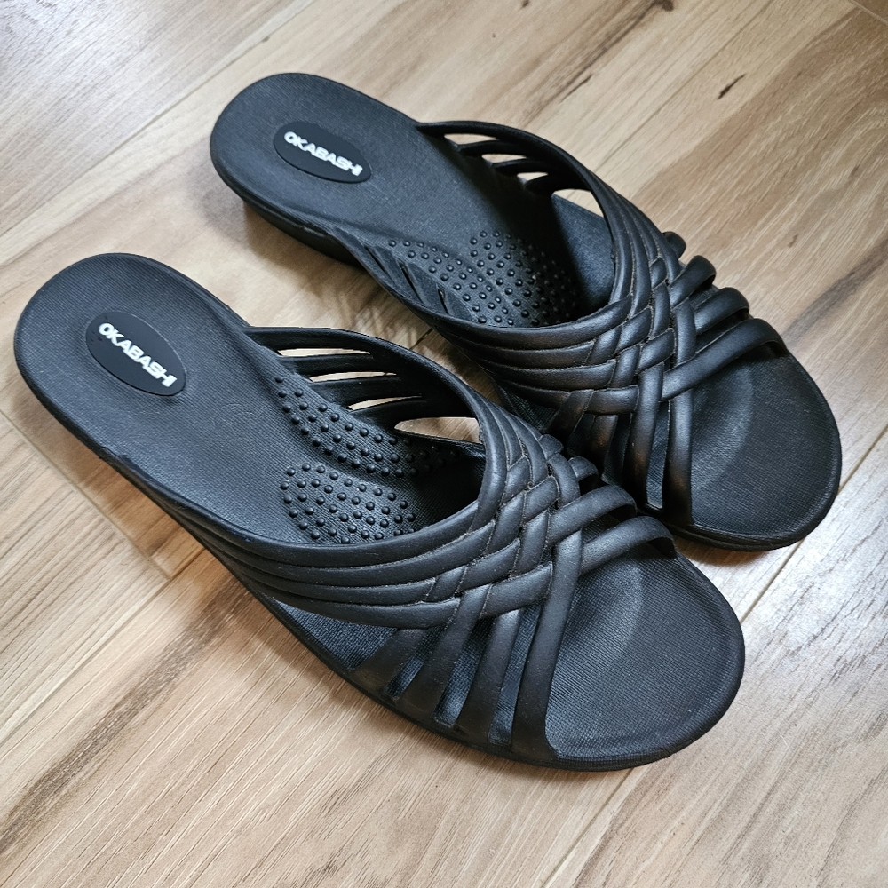 OKABASHI Orthopedic Women's Black Rubber Slip-on Sandal Size L- (9.5-10.5) NWOT